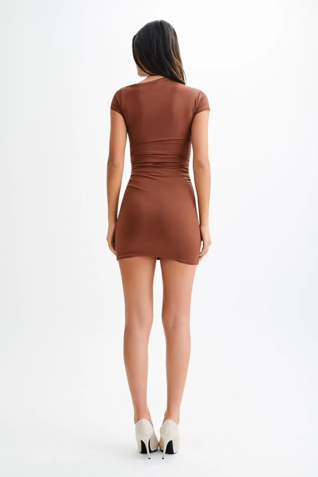 Women Meshki Dresses Cersei Ruched Cap Sleeve Mini Dress 8211 Wood