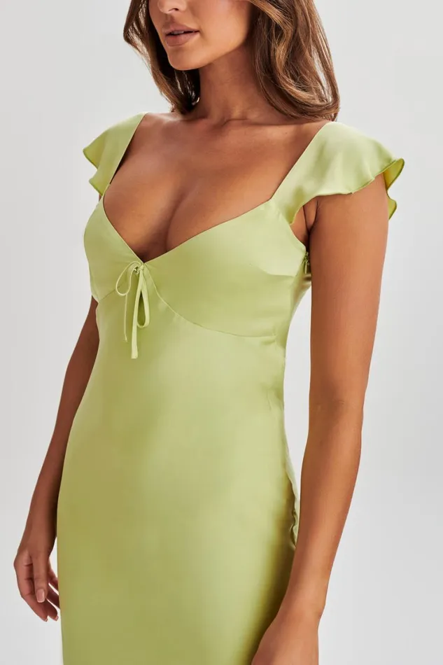 Women Meshki Dresses Chantal Short Sleeve Satin Midi Dress 8211 Apple