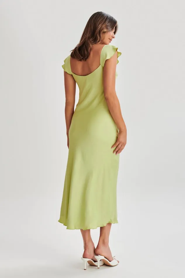 Women Meshki Dresses Chantal Short Sleeve Satin Midi Dress 8211 Apple