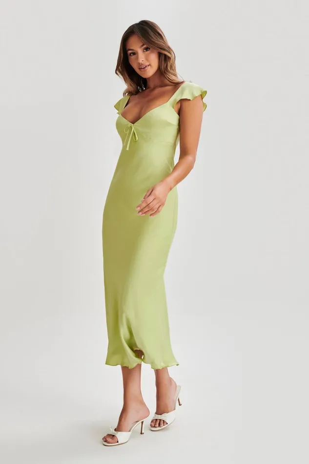 Women Meshki Dresses Chantal Short Sleeve Satin Midi Dress 8211 Apple