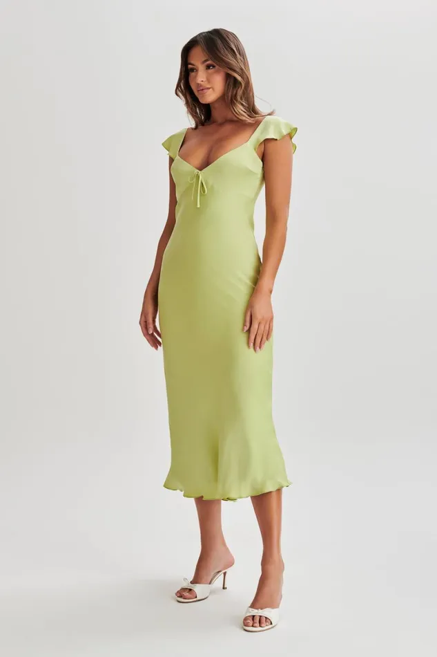 Women Meshki Dresses Chantal Short Sleeve Satin Midi Dress 8211 Apple