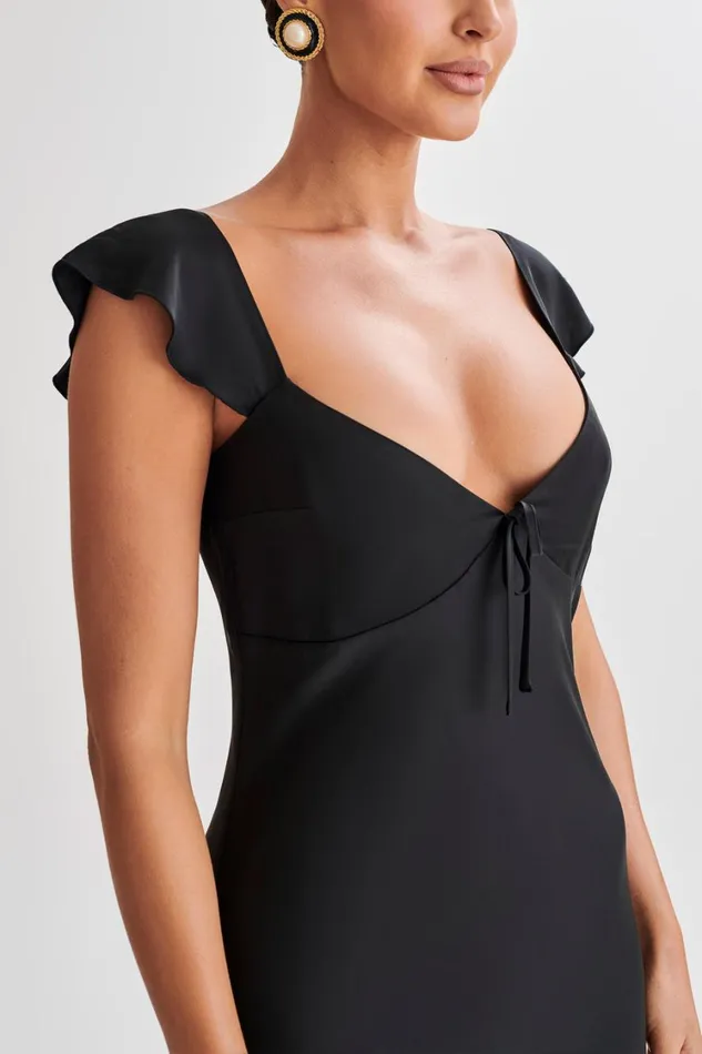 Women Meshki Dresses Chantal Short Sleeve Satin Midi Dress 8211 Black