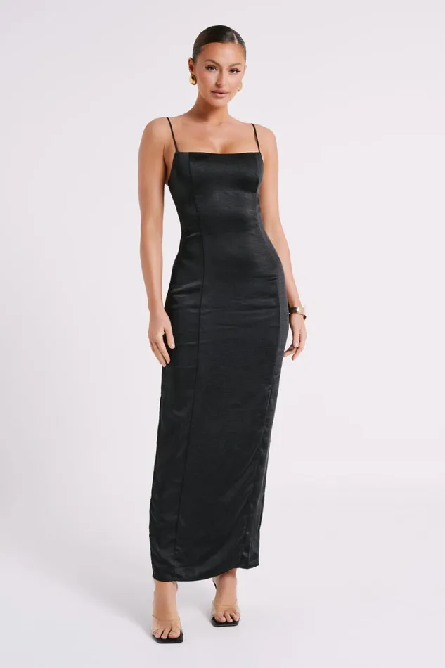Women Meshki Dresses Chrisley Satin Maxi Dress With Split 8211 Black