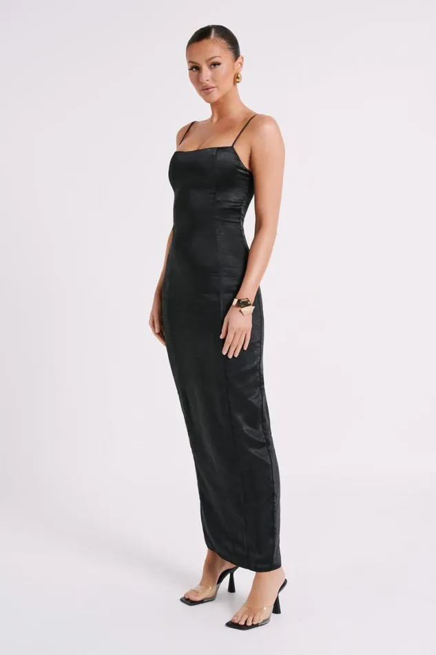 Women Meshki Dresses Chrisley Satin Maxi Dress With Split 8211 Black