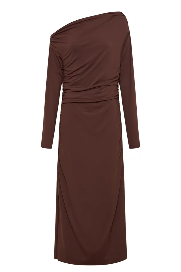 Women Meshki Dresses Christabel Recycled Nylon Ruched Midi Dress 8211 Chocolate