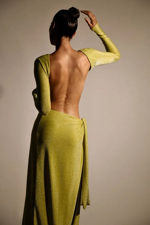 Women Meshki Dresses Christina Backless Maxi Wrap Dress 8211 Green Shimmer Women Meshki Dresses Christina Backless Maxi Wrap Dress 8211 Green Shimmer