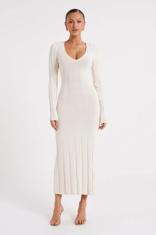 Women Meshki Dresses Ciara Ribbed Maxi Dress 8211 Ivory