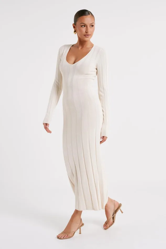 Women Meshki Dresses Ciara Ribbed Maxi Dress 8211 Ivory