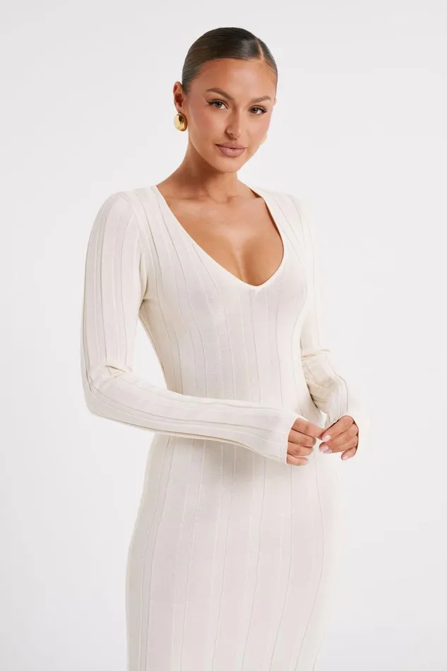 Women Meshki Dresses Ciara Ribbed Maxi Dress 8211 Ivory