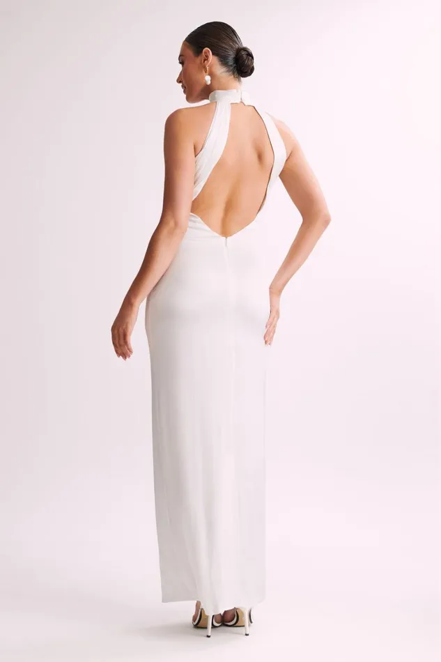 Women Meshki Dresses Claire Satin Drape Back Maxi Dress 8211 White Women Meshki Dresses Claire Satin Drape Back Maxi Dress 8211 White