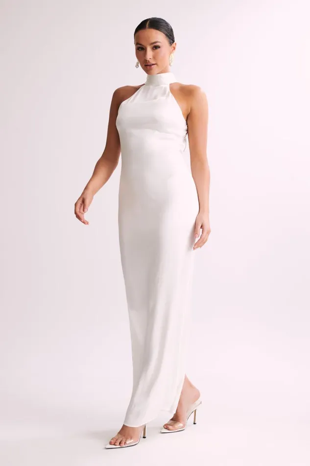 Women Meshki Dresses Claire Satin Drape Back Maxi Dress 8211 White Women Meshki Dresses Claire Satin Drape Back Maxi Dress 8211 White