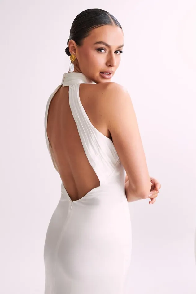 Women Meshki Dresses Claire Satin Drape Back Maxi Dress 8211 White Women Meshki Dresses Claire Satin Drape Back Maxi Dress 8211 White