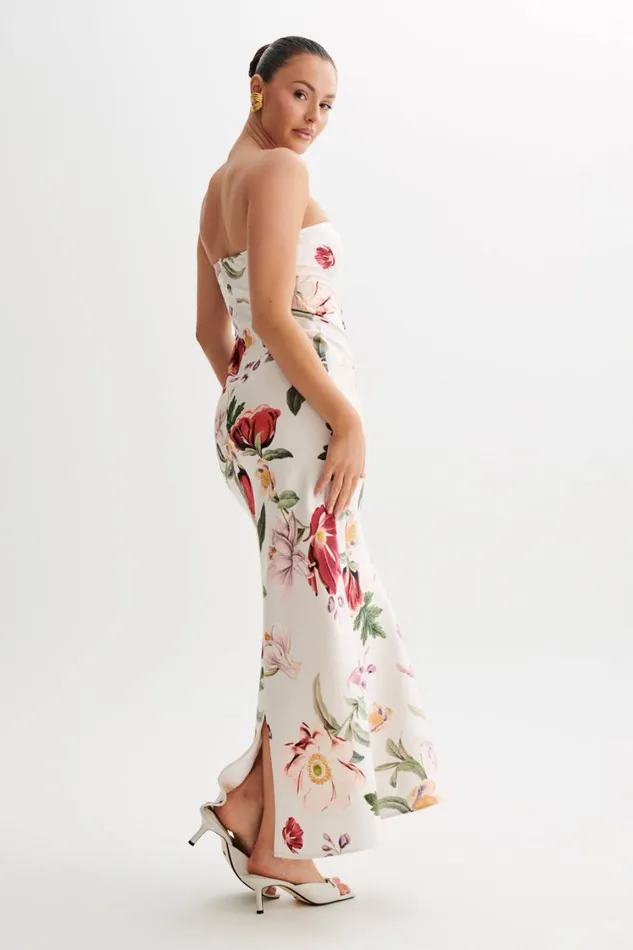 Women Meshki Dresses Claudette Strapless Satin Maxi Dress 8211 Bella Rosa Print