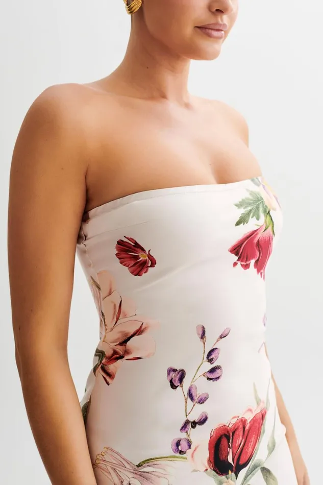 Women Meshki Dresses Claudette Strapless Satin Maxi Dress 8211 Bella Rosa Print