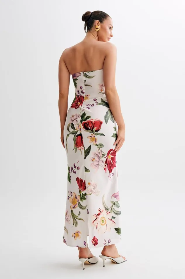 Women Meshki Dresses Claudette Strapless Satin Maxi Dress 8211 Bella Rosa Print