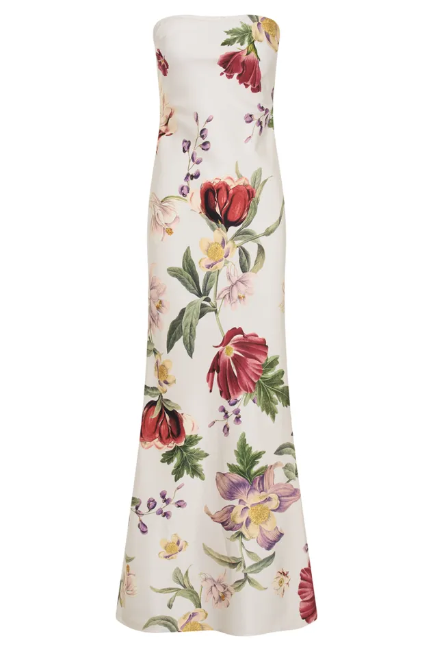 Women Meshki Dresses Claudette Strapless Satin Maxi Dress 8211 Bella Rosa Print