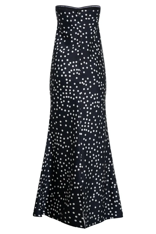 Women Meshki Dresses Claudette Strapless Satin Maxi Dress 8211 Black Polka Dot Print