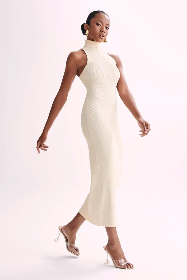 Women Meshki Dresses Connie Turtleneck Knit Midi Dress 8211 Cream