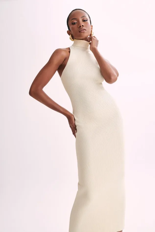 Women Meshki Dresses Connie Turtleneck Knit Midi Dress 8211 Cream