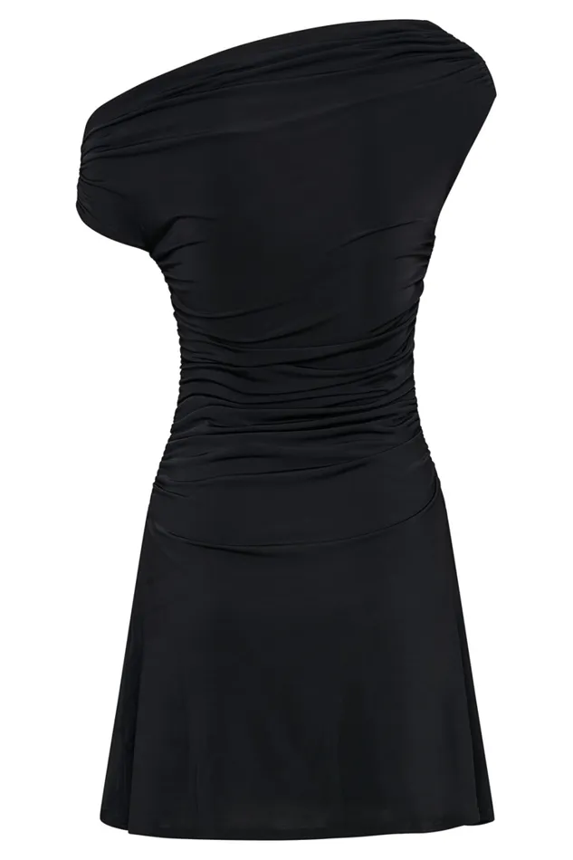 Women Meshki Dresses Dakoda Slinky Off Shoulder Mini Dress 8211 Black