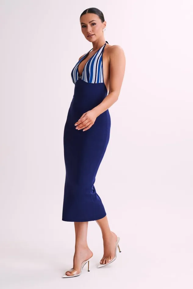 Women Meshki Dresses Dana Stripe Knit Halter Midi Dress 8211 Powder Blue