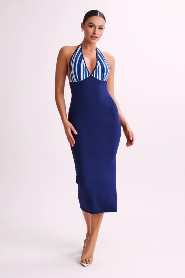 Women Meshki Dresses Dana Stripe Knit Halter Midi Dress 8211 Powder Blue