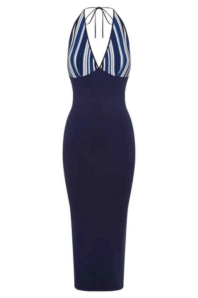 Women Meshki Dresses Dana Stripe Knit Halter Midi Dress 8211 Powder Blue
