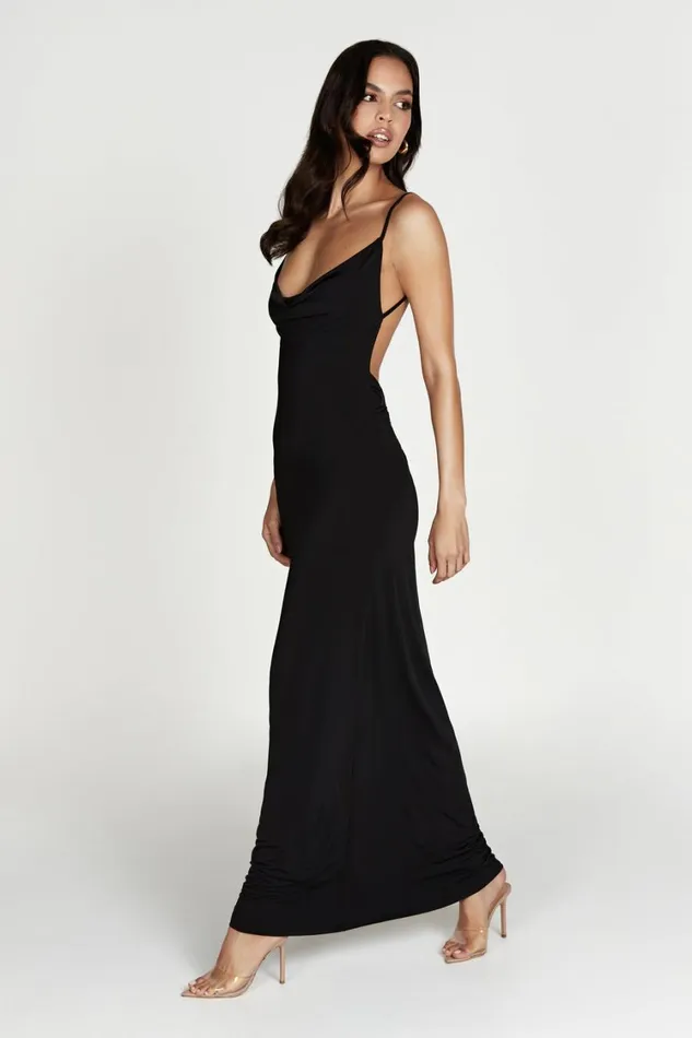Women Meshki Dresses Darcy Cowl Maxi Dress With Low Back 8211 Black