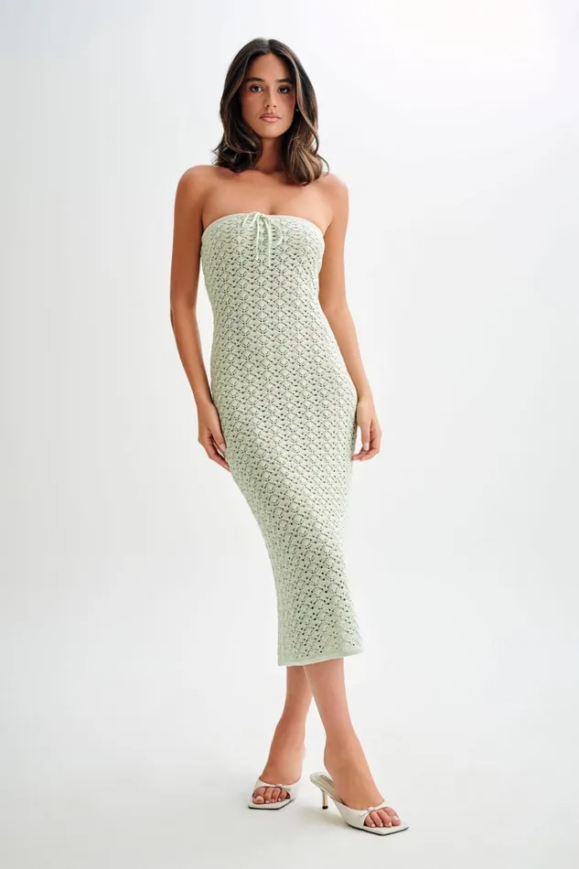 Women Meshki Dresses Delia Strapless Knit Midi Dress 8211 Pastel Green