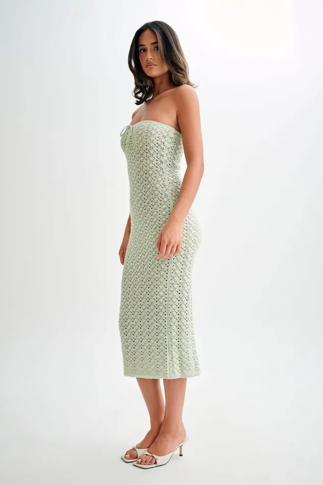 Women Meshki Dresses Delia Strapless Knit Midi Dress 8211 Pastel Green