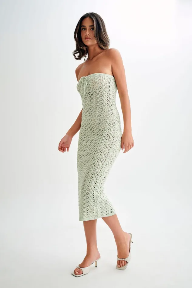 Women Meshki Dresses Delia Strapless Knit Midi Dress 8211 Pastel Green