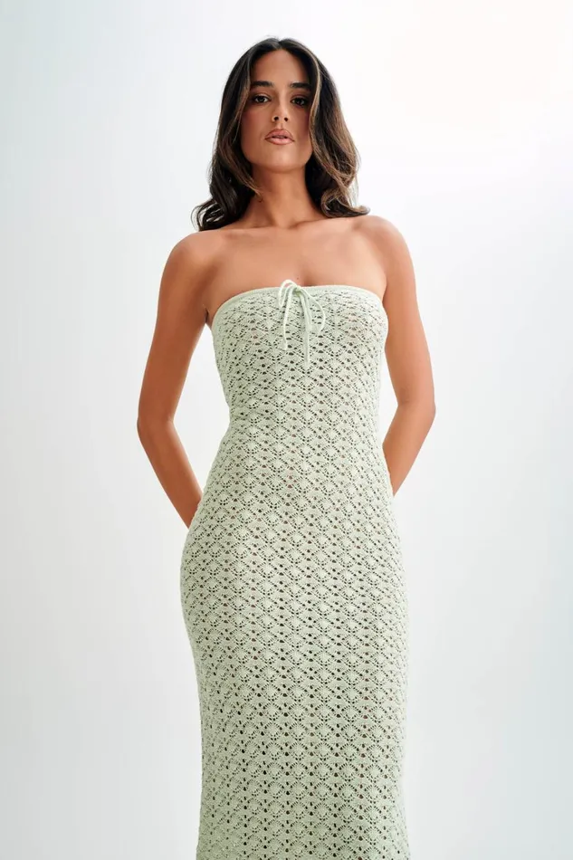 Women Meshki Dresses Delia Strapless Knit Midi Dress 8211 Pastel Green