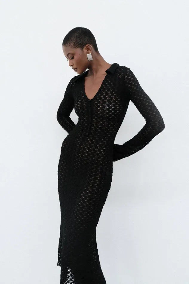 Women Meshki Dresses Dionne Lace Long Sleeve Midi Dress 8211 Black
