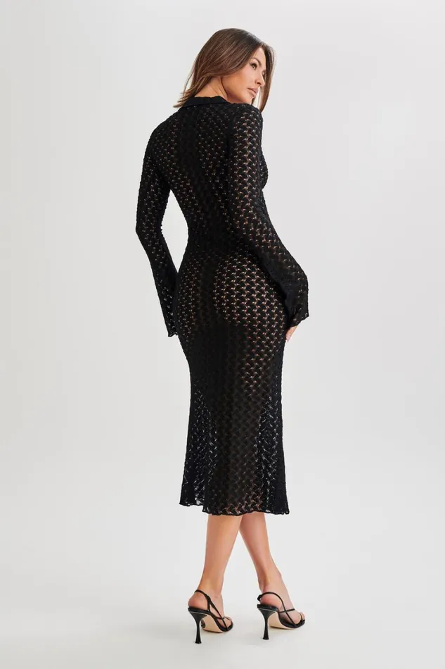 Women Meshki Dresses Dionne Lace Long Sleeve Midi Dress 8211 Black