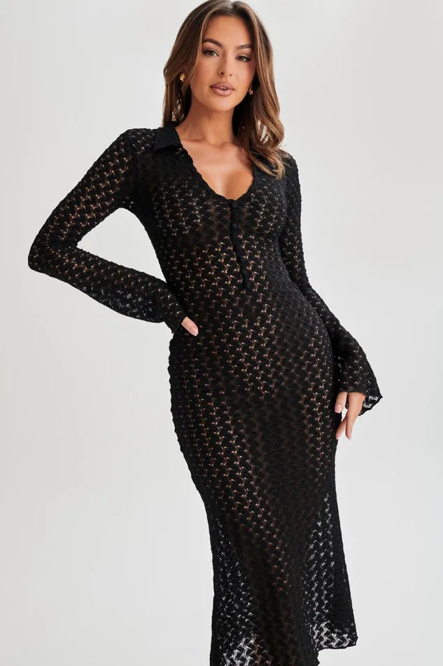 Women Meshki Dresses Dionne Lace Long Sleeve Midi Dress 8211 Black