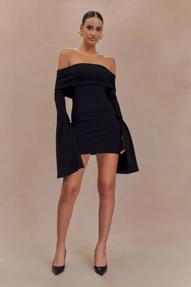 Women Meshki Dresses Dominique Off Shoulder Long Sleeve Mini Dress 8211 Black Women Meshki Dresses Dominique Off Shoulder Long Sleeve Mini Dress 8211 Black