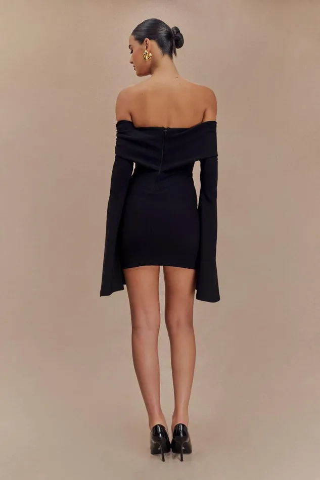 Women Meshki Dresses Dominique Off Shoulder Long Sleeve Mini Dress 8211 Black