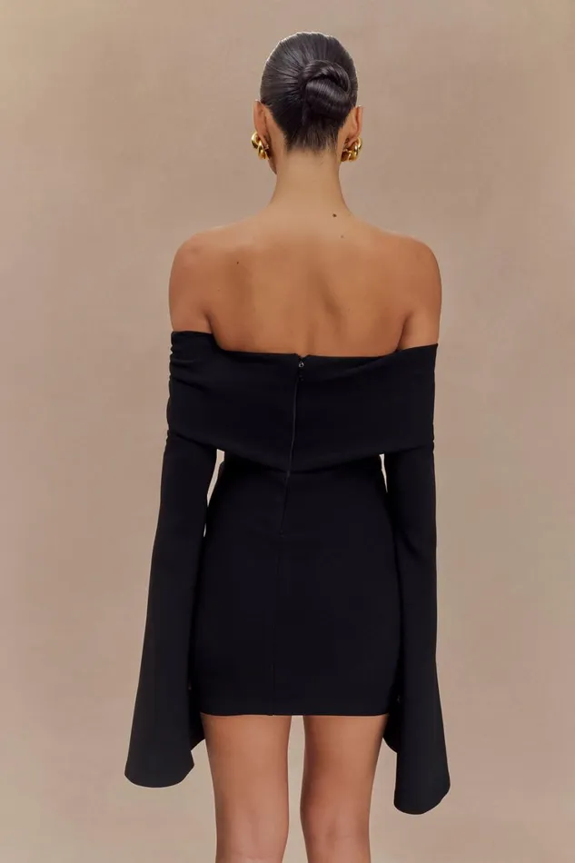 Women Meshki Dresses Dominique Off Shoulder Long Sleeve Mini Dress 8211 Black