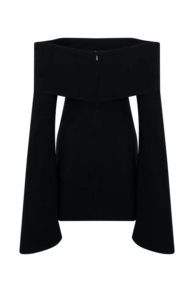 Women Meshki Dresses Dominique Off Shoulder Long Sleeve Mini Dress 8211 Black