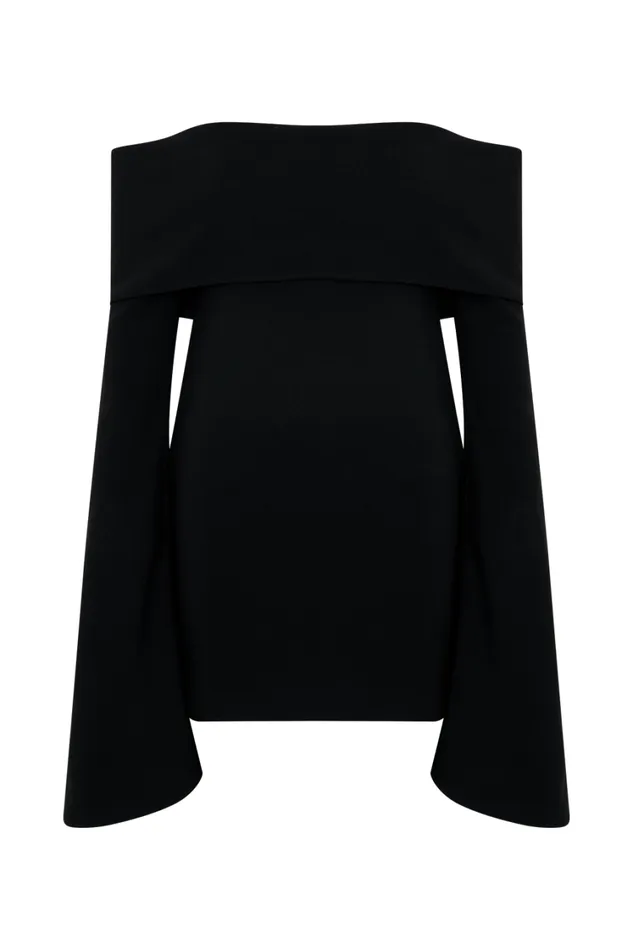 Women Meshki Dresses Dominique Off Shoulder Long Sleeve Mini Dress 8211 Black