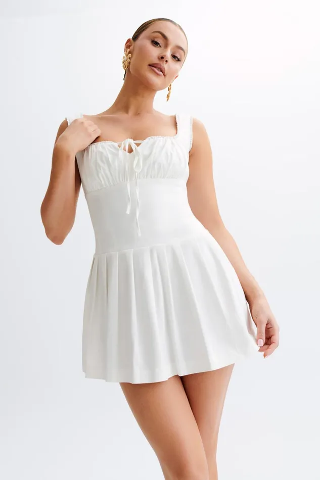 Women Meshki Dresses Donna Cotton Ruched Mini Dress 8211 White