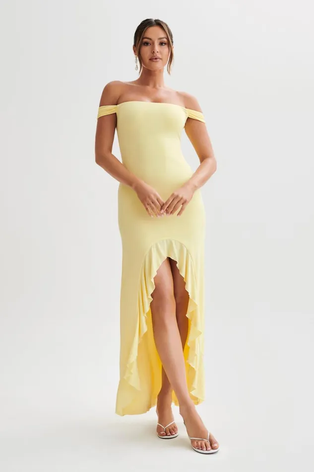 Women Meshki Dresses Eisley Slinky Off Shoulder Maxi Dress 8211 Yellow