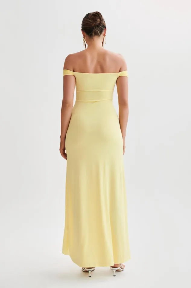Women Meshki Dresses Eisley Slinky Off Shoulder Maxi Dress 8211 Yellow