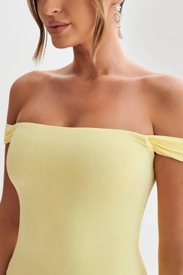 Women Meshki Dresses Eisley Slinky Off Shoulder Maxi Dress 8211 Yellow