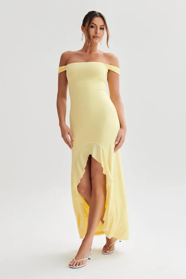 Women Meshki Dresses Eisley Slinky Off Shoulder Maxi Dress 8211 Yellow