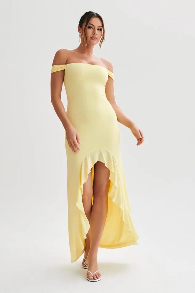 Women Meshki Dresses Eisley Slinky Off Shoulder Maxi Dress 8211 Yellow