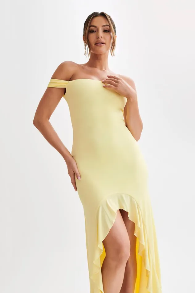 Women Meshki Dresses Eisley Slinky Off Shoulder Maxi Dress 8211 Yellow
