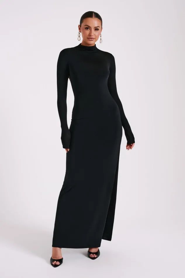 Women Meshki Dresses Elani Slinky High Neck Maxi Dress 8211 Black