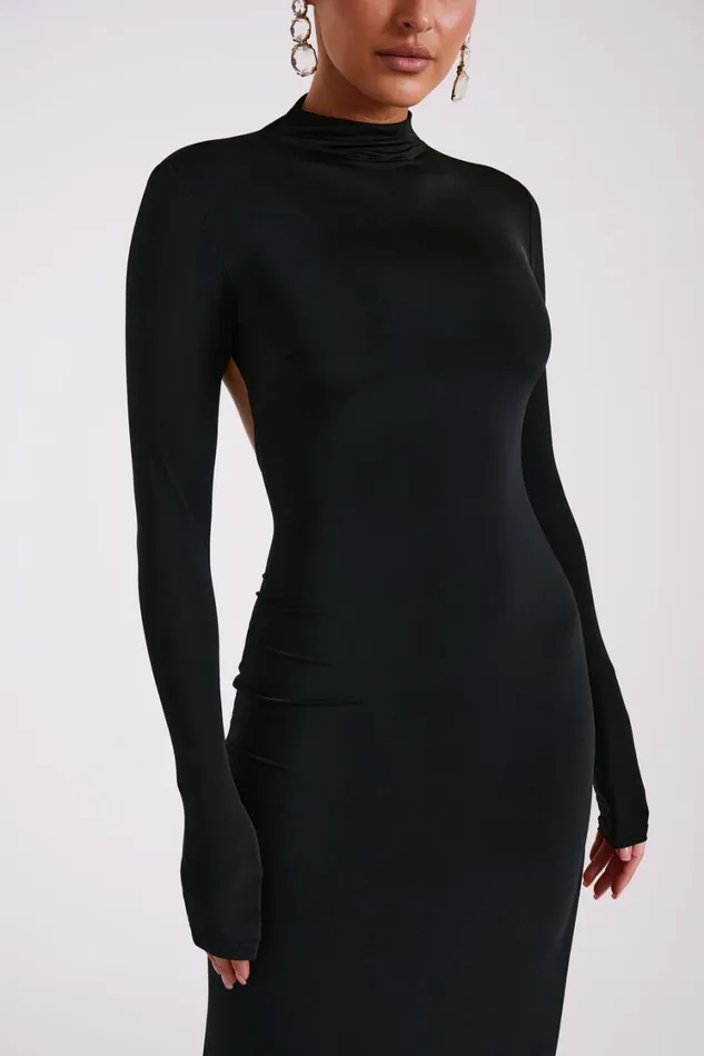 Women Meshki Dresses Elani Slinky High Neck Maxi Dress 8211 Black