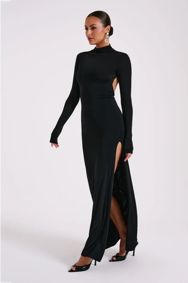 Women Meshki Dresses Elani Slinky High Neck Maxi Dress 8211 Black